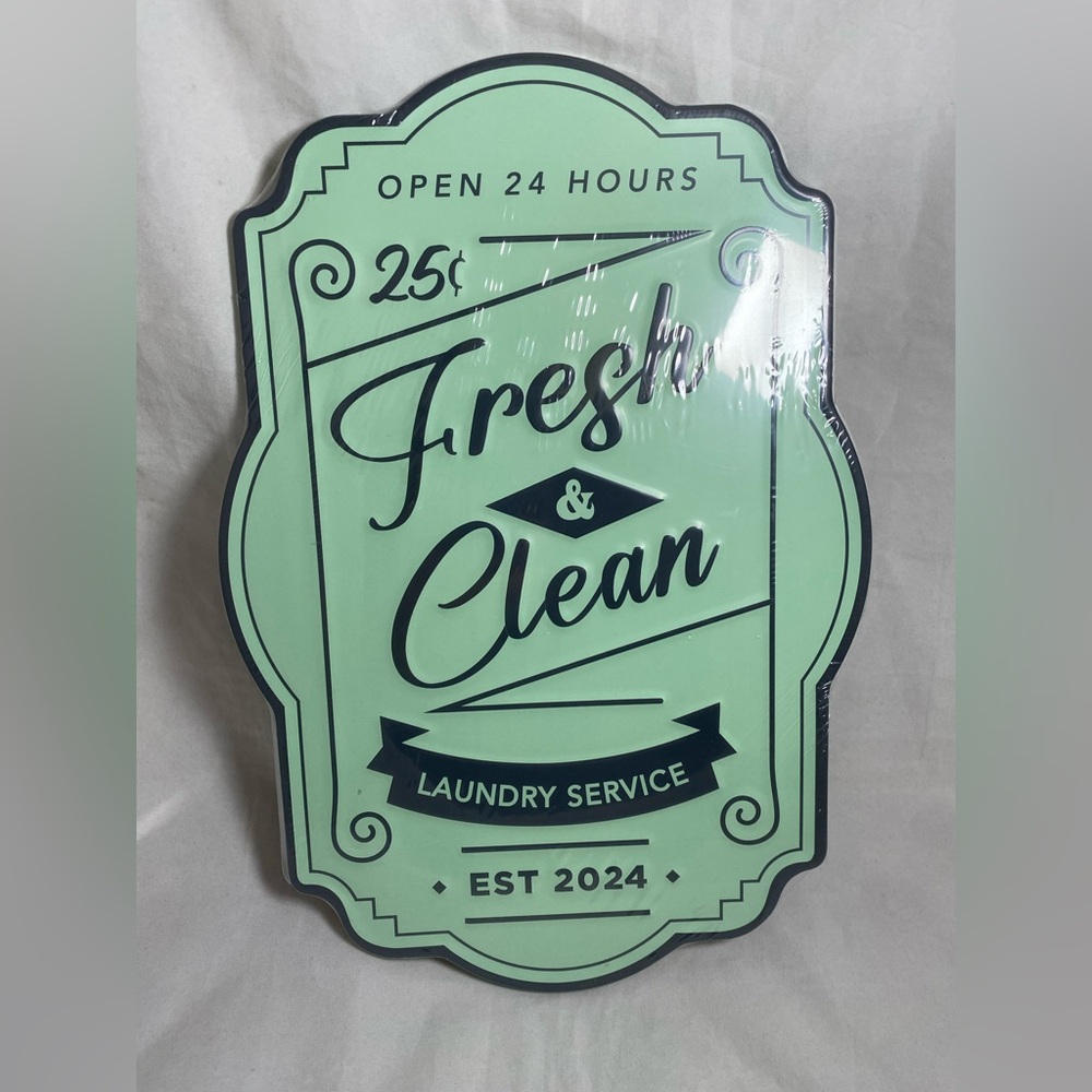 Target Laundry Sign Green Black Metal Fresh & Clean Service Bullseye NEW Decor